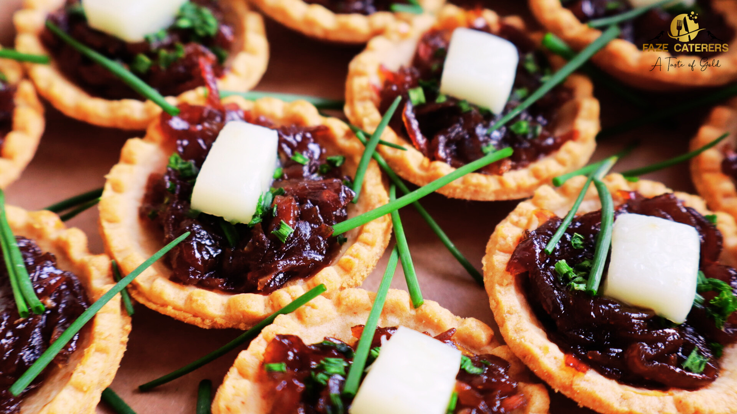 Mini Tarts, Red Onion, Goats Cheese & Chives