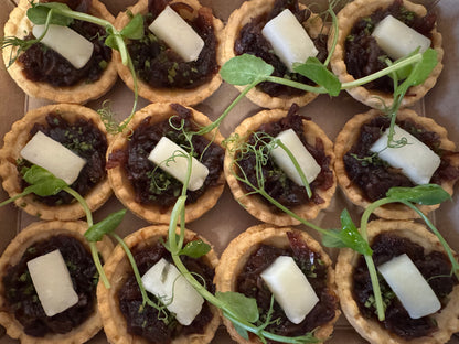 Mini Tarts, Red Onion, Goats Cheese & Chives