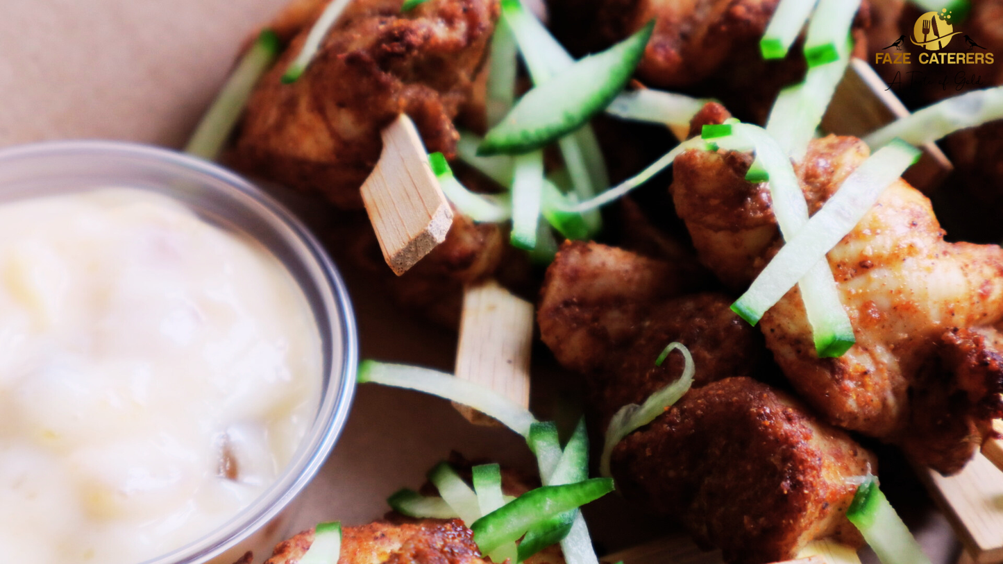 Tandoori Chicken Skewers with Mango Chutney Mayonnaise & Shredded Cucumber